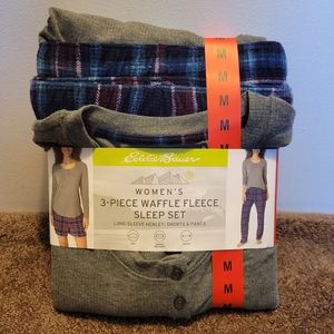 Eddie Bauer Women's 3-Piece Waffle Fleece Sleep Set Size Medium Costco Pajamas